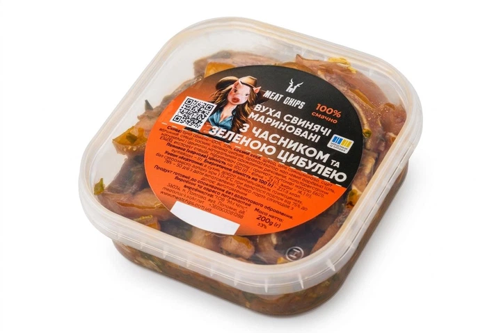 660174744 Вуха свинячі мариновані з часником та зел.цибулею 200г ТМ Meat Chips - Зображення 1