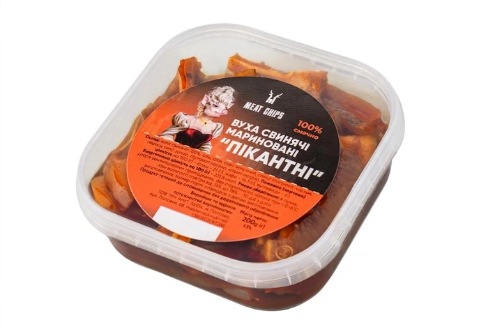 660174746 Вуха свинячі Пікантні мариновані 200г ТМ Meat Chips - Зображення 1