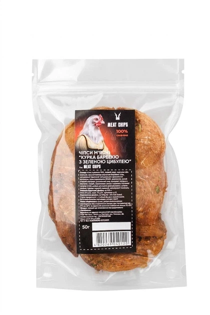 659678192 Чипси м'ясні Курка барбекю з зеленою цибулею 50г ТМ Meat Chips - Зображення 1